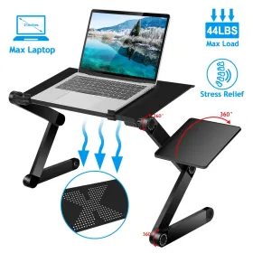Foldable Laptop Table Bed Notebook Desk with Mouse Board Aluminum Alloy Breakfast Snacking Tray for Home Office Travel Use (Color: Black)